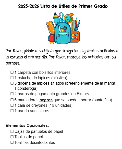Supply List Spanish